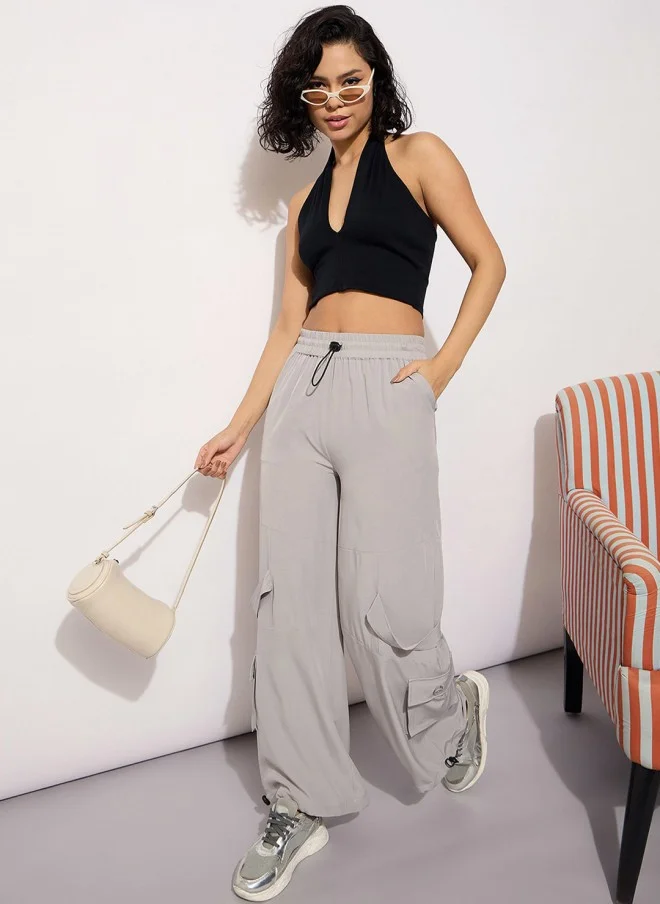 ساسافراس Grey Straight Fit Cargo Trousers for Women