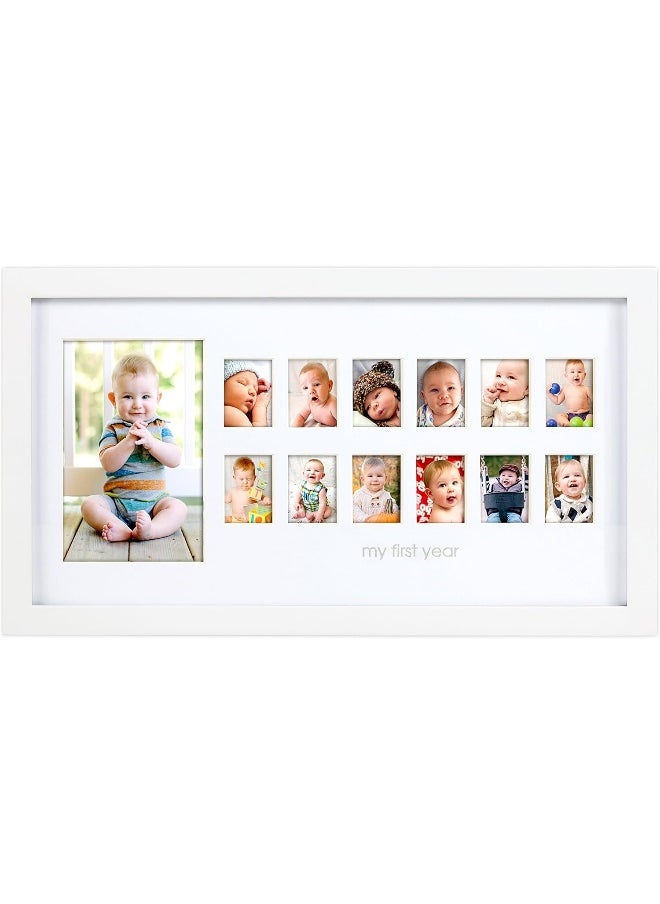 pearhead Pearhead My First Year Photo Moments Baby Keepsake Picture Frame, Mother’s Day Accessory, Gender-Neutral Baby Milestone Nursery Wall Décor, 13 Photo Inserts, White  - Image 1