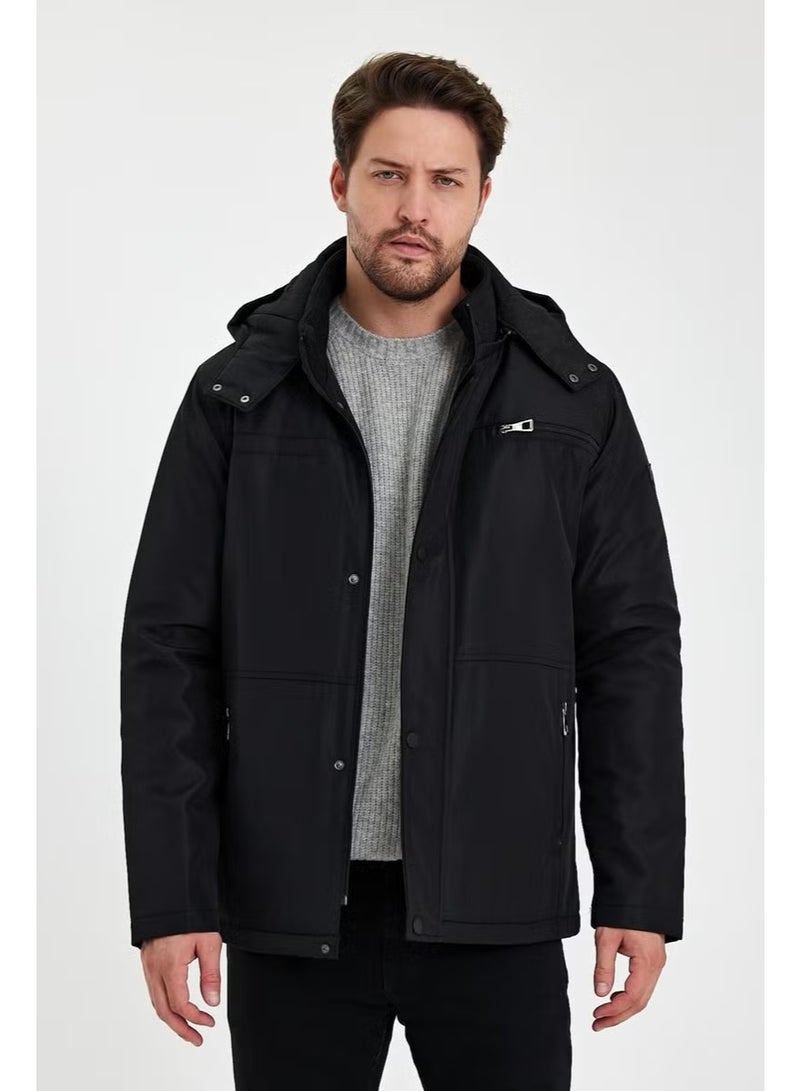 Sivaist Black Thick Fur Lined Detachable Hooded Zipper Pocket Wind and Waterproof Jacket&Coat - Image 3