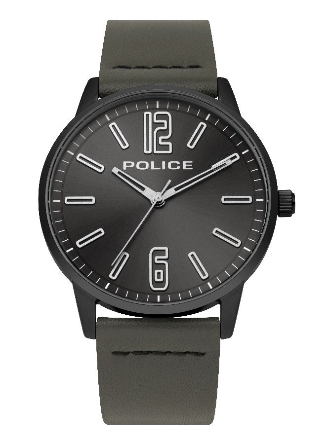 POLICE Men Esquire X Grey Leather Strap Analog Watch for Men, 43mm - Image 1
