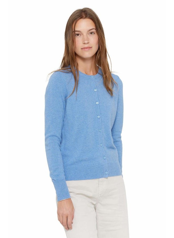 State Cashmere كارديجان سويت شيرت نسائي من كشمير نقي 100% بأزرار من الأمام وأكمام طويلة، بيلا بلو، م - Image 1