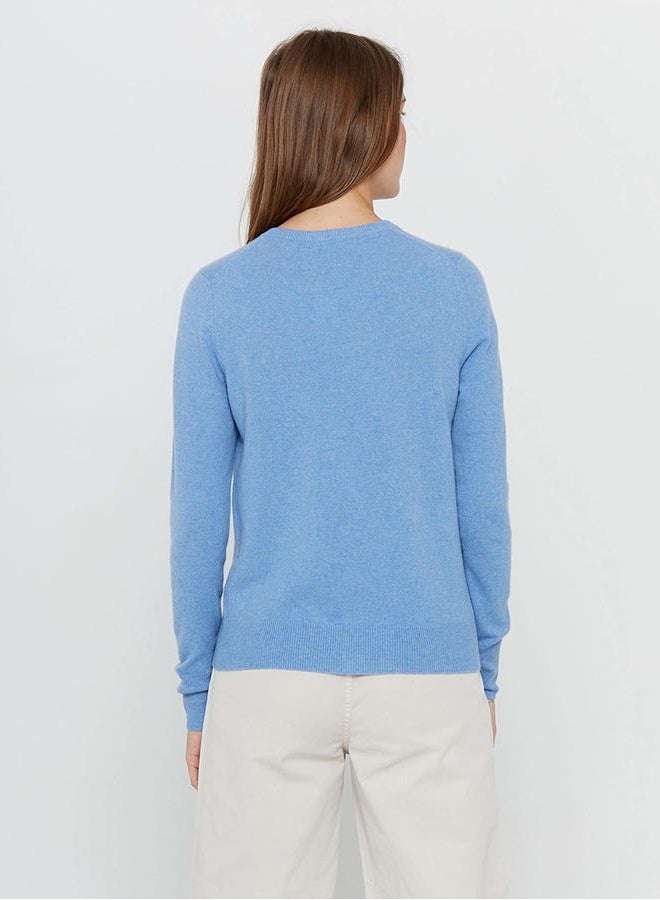 State Cashmere كارديجان سويت شيرت نسائي من كشمير نقي 100% بأزرار من الأمام وأكمام طويلة، بيلا بلو، م - Image 3