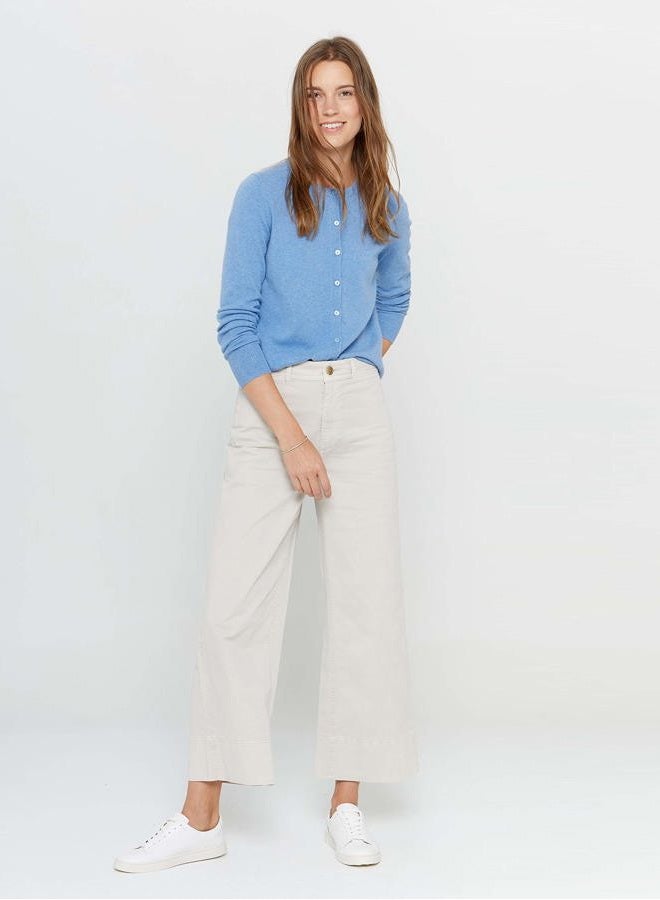 State Cashmere كارديجان سويت شيرت نسائي من كشمير نقي 100% بأزرار من الأمام وأكمام طويلة، بيلا بلو، م - Image 4