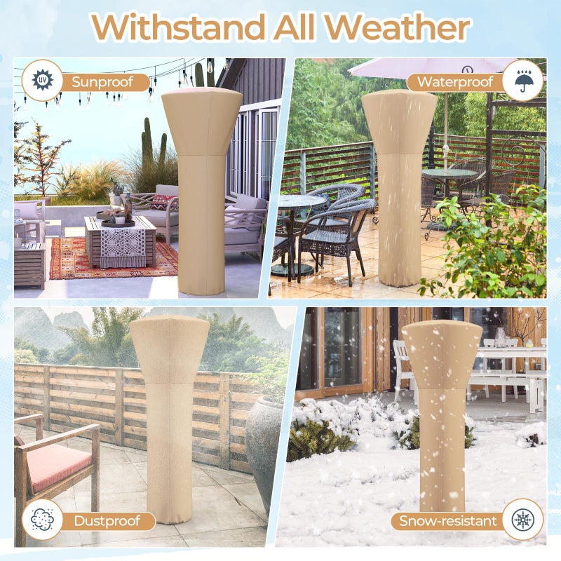 COSTWAY Patio Heater Cover, Waterproof Outdoor Heater Cover with Zipper and Storage Bag, Sun Snow Resistant Dustproof Cover for Tabletop Propane Heater Outdoor, 87"H x 34"D x 19"B, Beige - Image 5