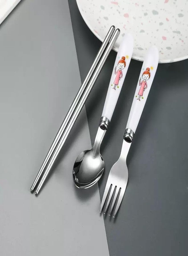 KANPRINCESS 3 Pieces Cutlery Set of Spoon, Fork, Chopsticks - Reusable Tableware Cutleries with Case - Dining Accessories Sets for Travel, Office, Home Multicolor - Image 4