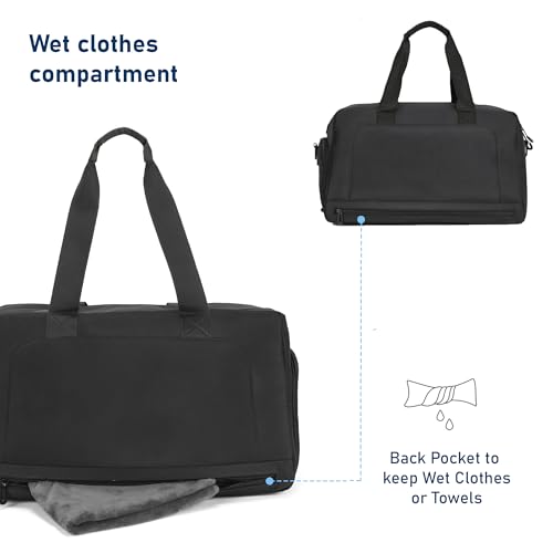 Carriall Gym & Travel Duffle Bag with Shoe Compartment and Wet Pocket | Sports Bag with Organizer Panel, Shaker Holder & Quick Access Pocket | Durable Polyester with Vegan Leather Detailing (Black) - Image 5