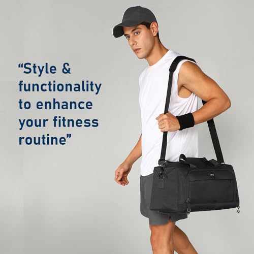 Carriall Gym & Travel Duffle Bag with Shoe Compartment and Wet Pocket | Sports Bag with Organizer Panel, Shaker Holder & Quick Access Pocket | Durable Polyester with Vegan Leather Detailing (Black) - Image 2