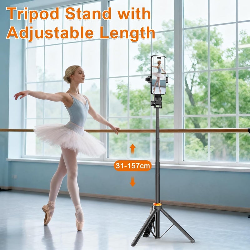 Eocean 157cm Phone Tripod, Extendable Tripod for iPhone, Selfie Stick with Remote & Phone Holder, Mobile Phone Stand for Photography Video Recording Travel, Compatible with iPhone/Android - Image 5
