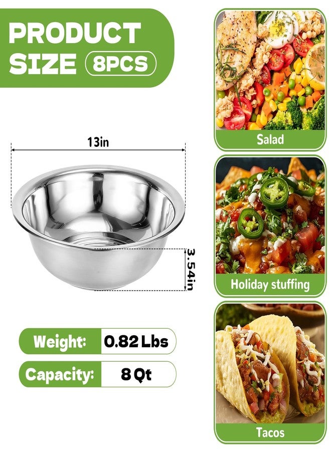 YEXEXINM 8 PCS Stainless Steel Mixing Bowls 13 Inch 8 Qt Extra Large Metal Basin with Mirror Finish, Heavy-Duty Salad Dough Bowl Kitchen Prep Bowl Dishwasher Safe Dish Tub for Home & Commercial Cooking - Image 2