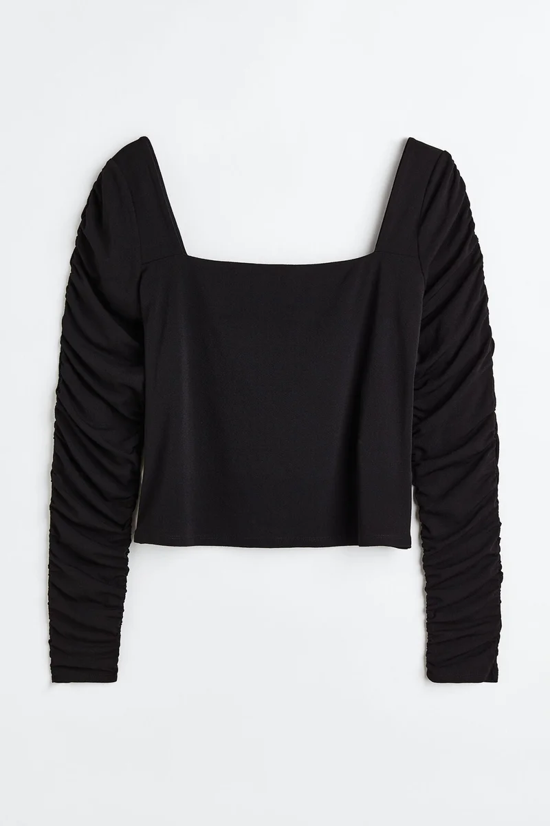 H&M H&amp;M+ Gathered-sleeve jersey top