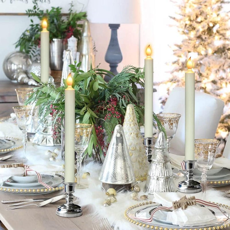 DRomance Flameless Window Candles with Remote and Timer, Battery Operated LED Taper Candles with Suction Cups Set of 6 Christmas Window Candle Holiday Decor(Silver Holders) - Image 4