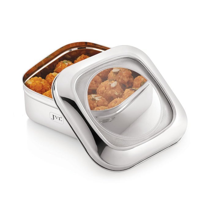 STAINLESS STEEL KITCHENS STORAGE COSTA SQUARE SHAPE CONTAINER BOX WITH SEE THORUGH LID 2000 ML 1 PCS