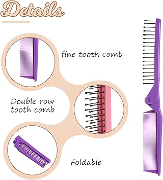 Styquenzer Folding Hair Brush 3 Pcs Portable Travel Comb Set Multicolor Foldable Hair Brush Double Headed Compact Folding Brush Massage Head Brush and Fine Tooth Hair Comb for Women Pink Blue Purple - Image 3