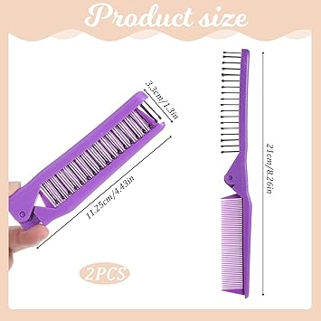Styquenzer Folding Hair Brush 3 Pcs Portable Travel Comb Set Multicolor Foldable Hair Brush Double Headed Compact Folding Brush Massage Head Brush and Fine Tooth Hair Comb for Women Pink Blue Purple - Image 2