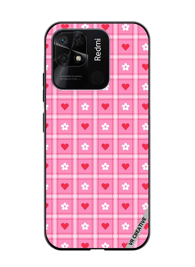 VR CREATIVE Protective Case Cover For Xiaomi Redmi 10C Cute Heart Love Daisy Flower Red Pink Design Multicolour - Image 1