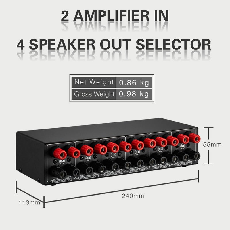 LINEPAUDIO 2 in 4 Out Speaker Selector Switch Box 4 Zone Amplifier and Speaker Selector with Volume Control Banana Jack 6.5mm Earphone Jack - Image 2