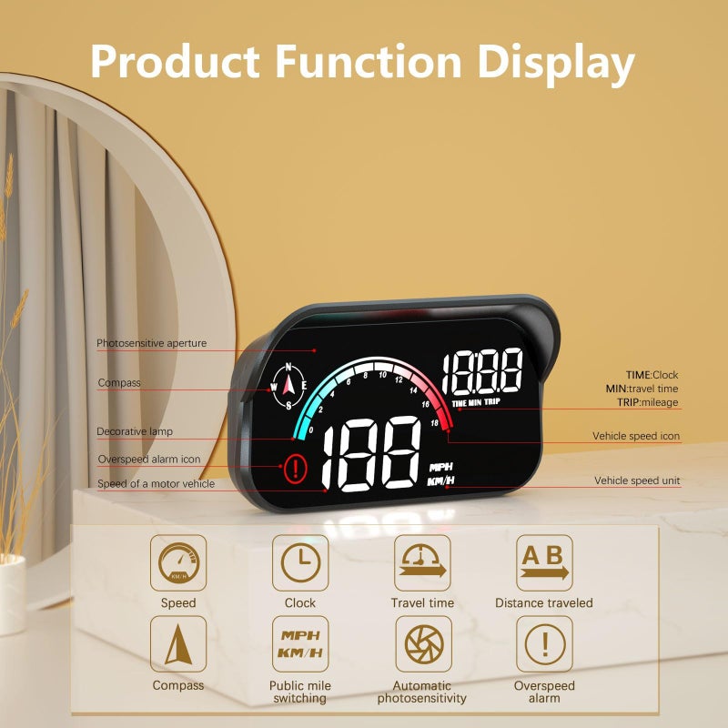 AZIJYV Windshield Speedometer Projector, Digital GPS Speedometer with Speed, Overspeed， Heads Up Display for Cars Suitable for All Vehicles - Image 2