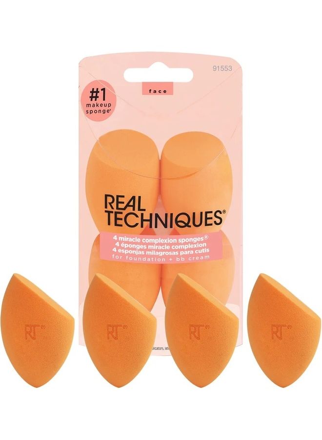 REAL TECHNIQUES Miracle Complexion Sponge Blender For Liquid And Cream Foundation Full Coverage Professional Makeup Tool Streak And Cruelty Free Vegan Latex Free 4 Count Orange - Image 1