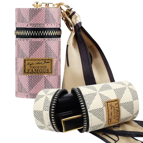 Jaxbo 2 PCS Lipstick Organizer, Leather Lip Gloss Bag with Keychain, Portable Mini Lipstick Case for Lip Gloss, Purse,Mini Perfume - Image 1