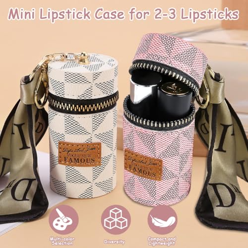 Jaxbo 2 PCS Lipstick Organizer, Leather Lip Gloss Bag with Keychain, Portable Mini Lipstick Case for Lip Gloss, Purse,Mini Perfume - Image 5