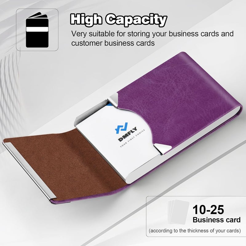 DMFLY Business Card Holder for Women or Men, Business Card Case with PU Leather and Stainless Steel, Slim Metal Case with Magnetic Closure for Business Meeting Use - Image 3
