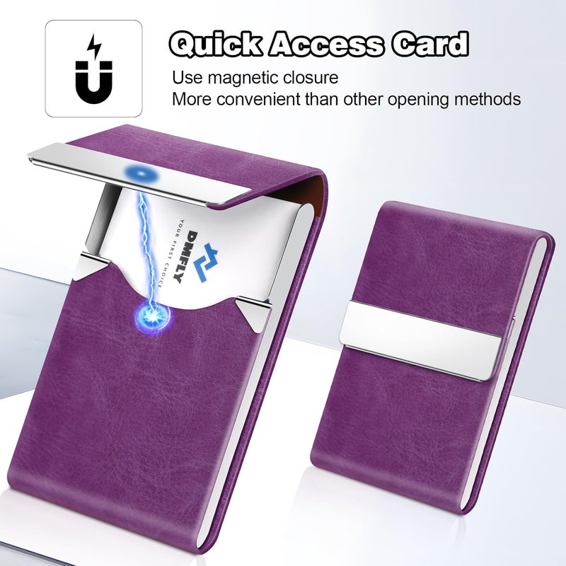 DMFLY Business Card Holder for Women or Men, Business Card Case with PU Leather and Stainless Steel, Slim Metal Case with Magnetic Closure for Business Meeting Use - Image 4