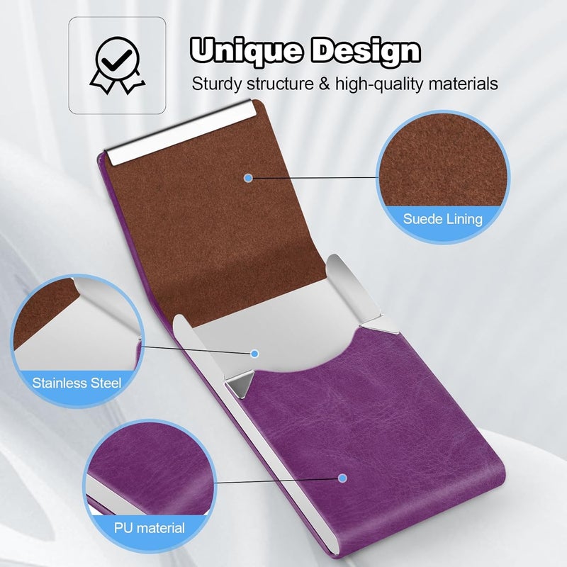DMFLY Business Card Holder for Women or Men, Business Card Case with PU Leather and Stainless Steel, Slim Metal Case with Magnetic Closure for Business Meeting Use - Image 5