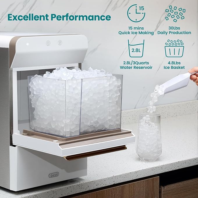 Gevi V2.0 Nugget Ice Maker Countertop 30lbs/24H, Pellet Ice Makers with Self-Cleaning & Energy-Efficient, Chewable Pebble Ice Machine for Home, White - Image 2
