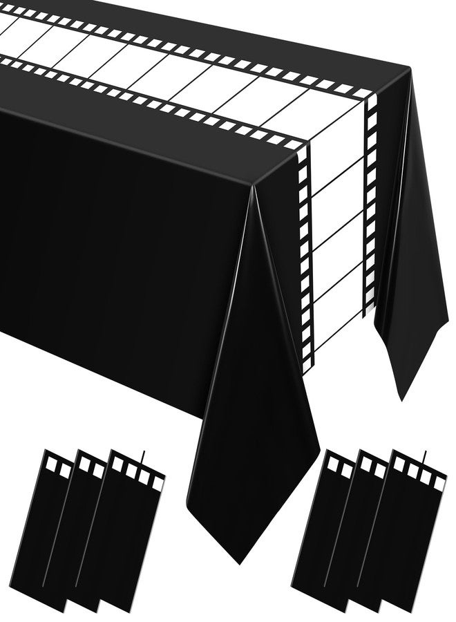 Oudain 6 Pcs Movie Night Tablecloth Plastic Waterproof Rectangle Table Covers for Movie Theme Party Supplies Carpet Birthday Party Decor, 54 x 108 Inch(Black) - Image 1