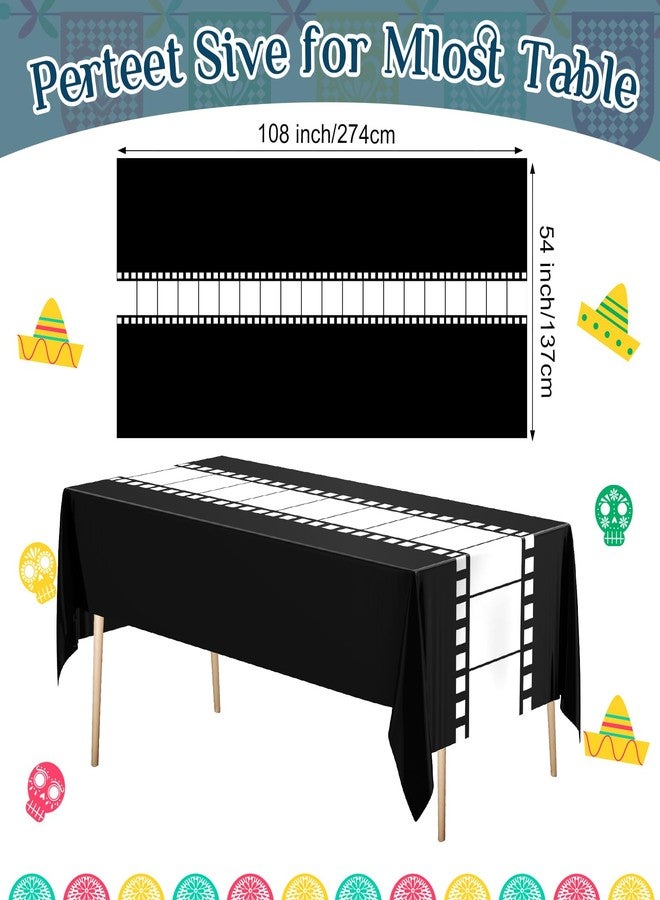 Oudain 6 Pcs Movie Night Tablecloth Plastic Waterproof Rectangle Table Covers for Movie Theme Party Supplies Carpet Birthday Party Decor, 54 x 108 Inch(Black) - Image 2