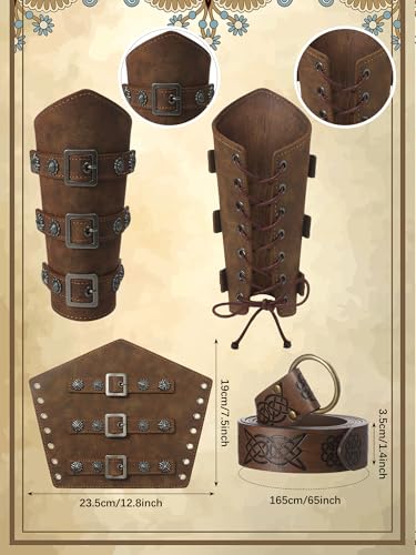 Jiuguva 4 Pcs Halloween Men's Renaissance Costume Set Medieval Pirate Shirt Ankle Banded Pants Viking Belt Accessories (Elegant Color,Large) - Image 4