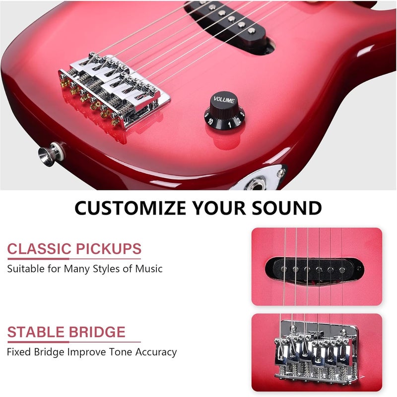 Winzz EGM100 30 Inches Real Kids Electric Guitar with Beginner Kit, Right Handed (Gradient Pink) - Image 4
