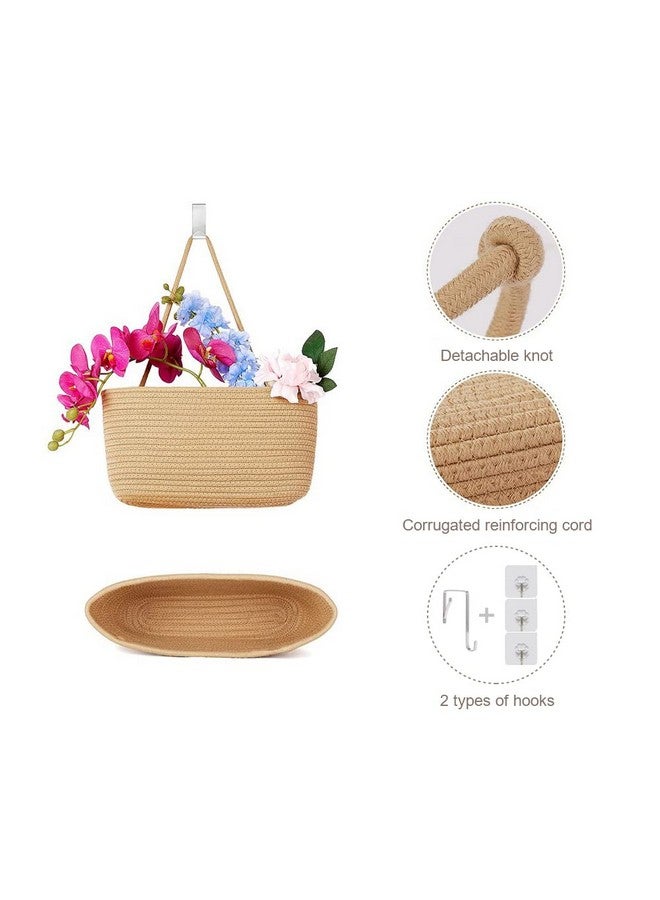 TeoKJ Over the Door Hanging Basket, 3-Tier Woven Cotton Wall-Mounted Storage Organizer Bag Decorative Hanging Nursery Baskets - Jute - Image 4