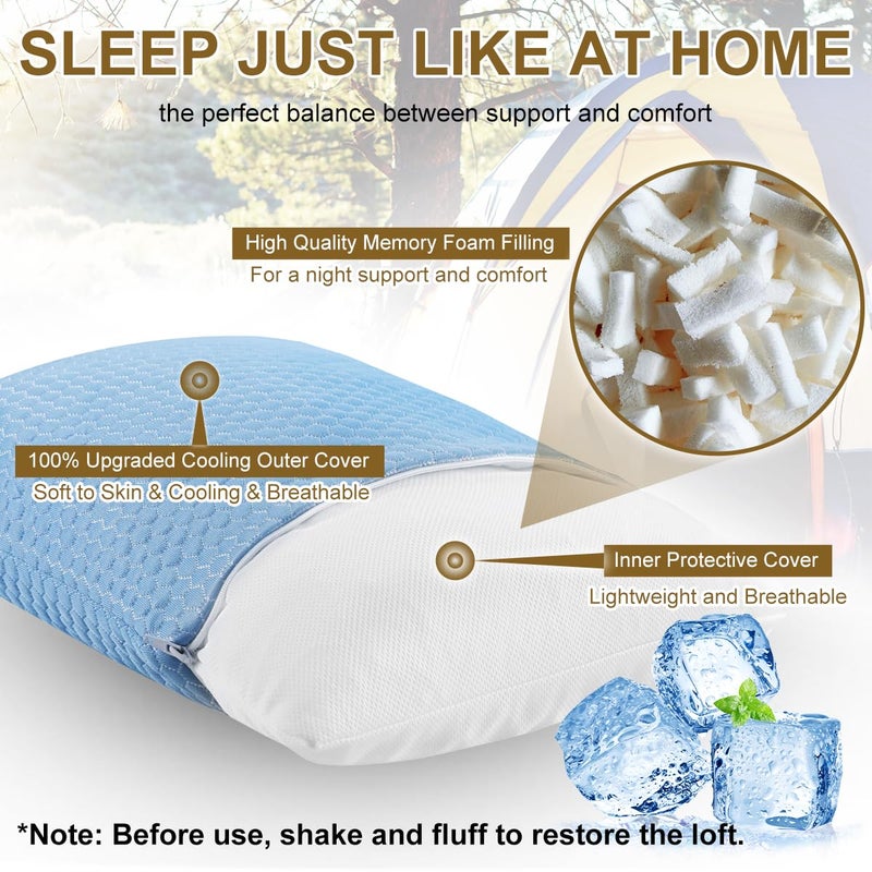 Ivellow Travel Pillow Cooling Camping Pillow for Sleeping Compressible Shredded Memory Foam Pillow Compact Firm Supportive Pillow for Adults Kids Outdoor Backpacking Hiking Essential Gear Blue M - Image 3