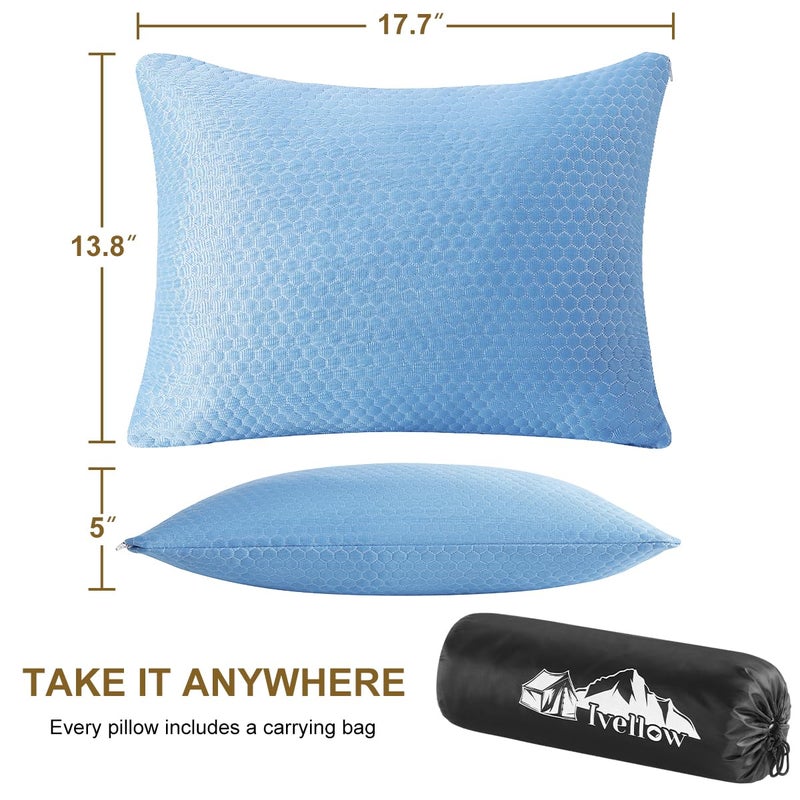 Ivellow Travel Pillow Cooling Camping Pillow for Sleeping Compressible Shredded Memory Foam Pillow Compact Firm Supportive Pillow for Adults Kids Outdoor Backpacking Hiking Essential Gear Blue M - Image 4