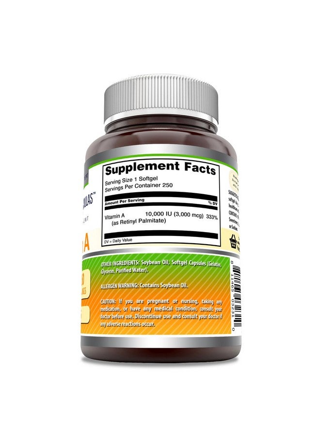 Amazing Nutrition Amazing Formulas Vitamin A 10000 IU Supplement | as Retinyl Palmitate | 3000 Mcg | Softgels | Non-GMO | Gluten Free | Made in USA (1 Pack, 250 Count) - Image 2
