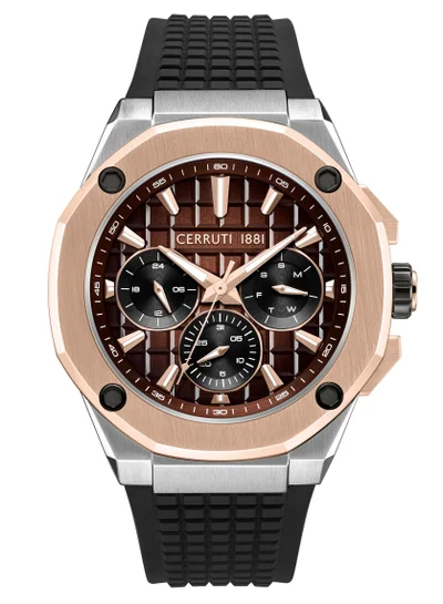 CERRUTI 1881 Men's Cerruti 1881 Razzuolo Multifunction Watch for Men - Chocolate Brown Gradient Dial, Brown Silicone Strap