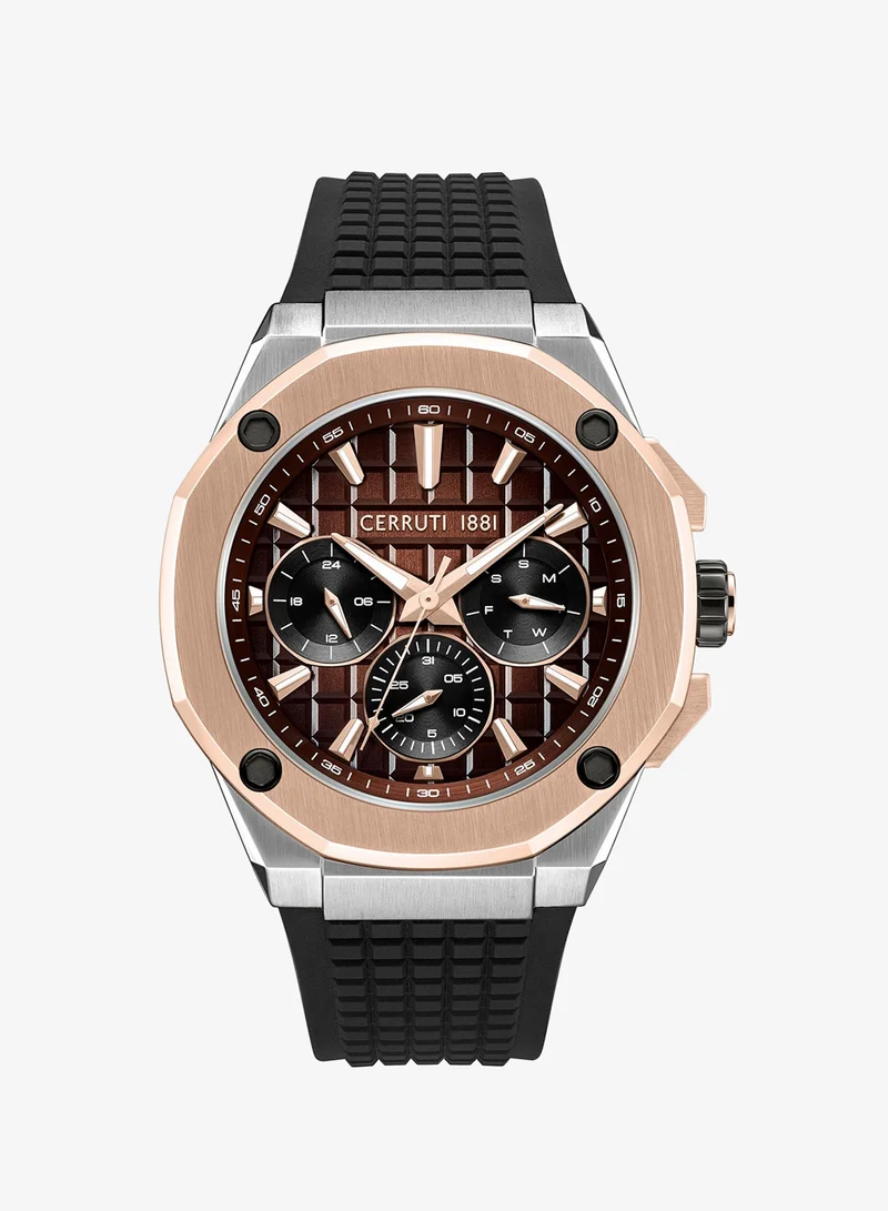 CERRUTI 1881 Cerruti 1881 Razzuolo Multifunction Watch for Men - Chocolate Brown Gradient Dial, Brown Silicone Strap