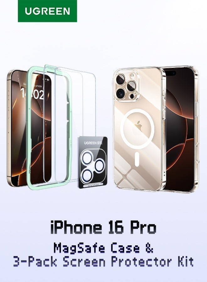 Ugreen iPhone 16 Pro 2Pack Screen Protector, 1 Pack Camera Lens Protector and 1*MagSafe Magnetic Case Upgraded Delay Yellowing, Installation Frame, Case Friendly 9H Tempered Glass Scratch-Resistant - Image 1