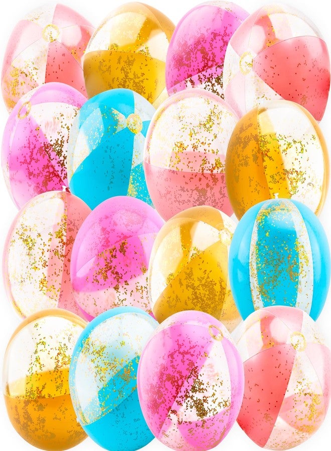 Feradny 16 Pack 16 Inch Inflatable Glitter Beach Ball Blow Up Clear Beach Ball Confetti Beach Sand Balls for Kids Summer Beach Pool Toys Hawaii Theme Party Favors (Rose Gold,Pink,Gold,Blue)… - Image 1