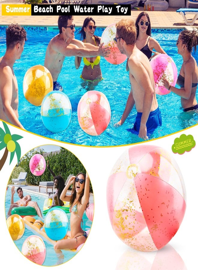 Feradny 16 Pack 16 Inch Inflatable Glitter Beach Ball Blow Up Clear Beach Ball Confetti Beach Sand Balls for Kids Summer Beach Pool Toys Hawaii Theme Party Favors (Rose Gold,Pink,Gold,Blue)… - Image 3
