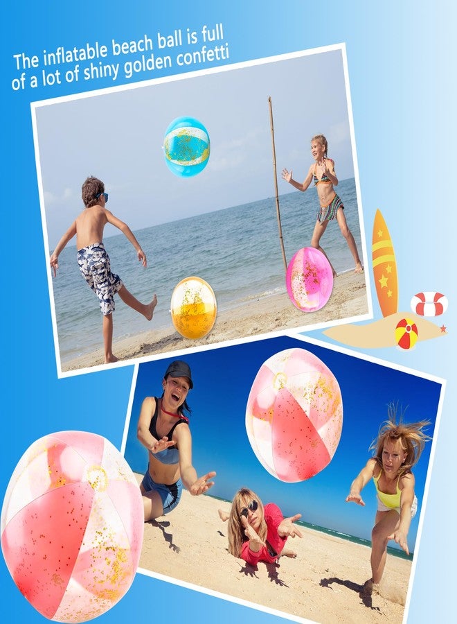 Feradny 16 Pack 16 Inch Inflatable Glitter Beach Ball Blow Up Clear Beach Ball Confetti Beach Sand Balls for Kids Summer Beach Pool Toys Hawaii Theme Party Favors (Rose Gold,Pink,Gold,Blue)… - Image 5