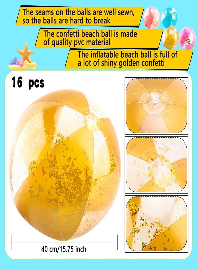 Feradny 16 Pack 16 Inch Inflatable Glitter Beach Ball Blow Up Clear Beach Ball Confetti Beach Sand Balls for Kids Summer Beach Pool Toys Hawaii Theme Party Favors (Rose Gold,Pink,Gold,Blue)… - Image 2