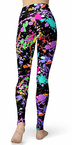 sissycos Women's 80s Leggings Artistic Splash Printed Buttery Soft Stretchy Pants (Large, Color Splash Black) - Image 2