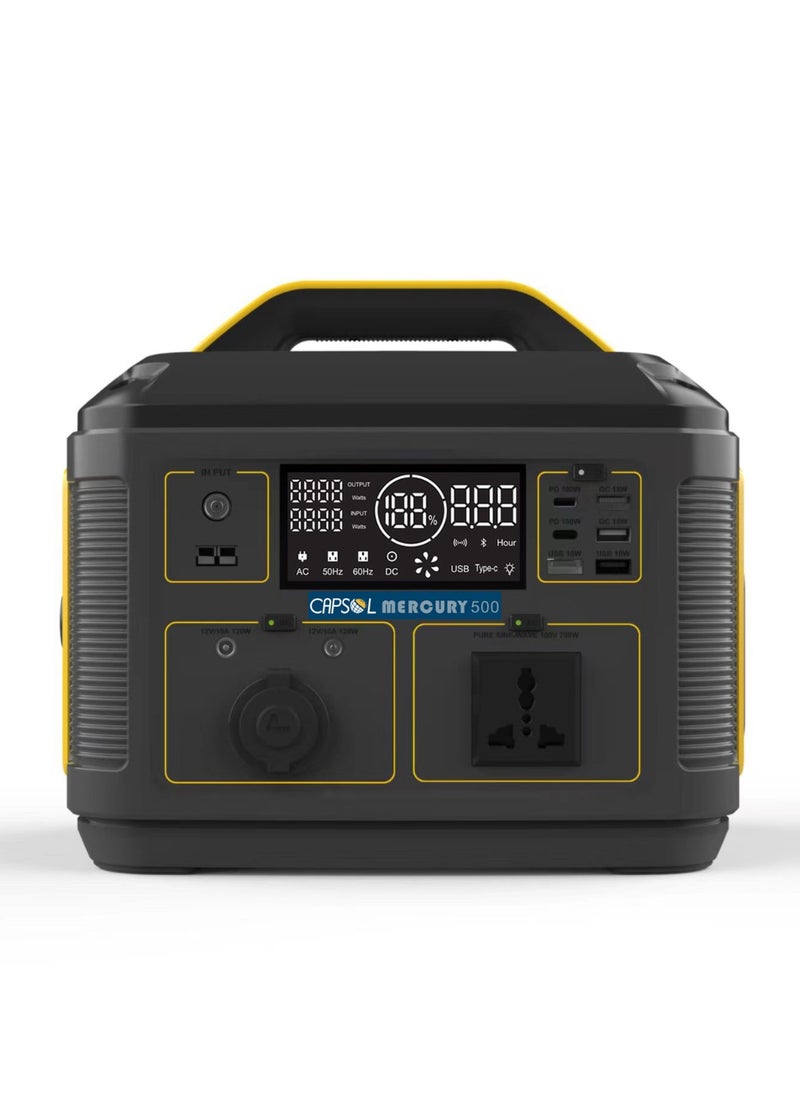 Solaris Solutions CAPSOL MERCURY 500 Portable Power Station 403Wh 500W, Solar Generator, 1.5hrs to 100% LiFePo4 Battery USB-C PD3.0 100w LED Lights for Camping, Caravans, Desert, Outdoor  - Image 1