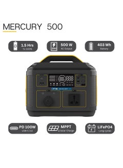 Solaris Solutions CAPSOL MERCURY 500 Portable Power Station 403Wh 500W, Solar Generator, 1.5hrs to 100% LiFePo4 Battery USB-C PD3.0 100w LED Lights for Camping, Caravans, Desert, Outdoor  - Image 3