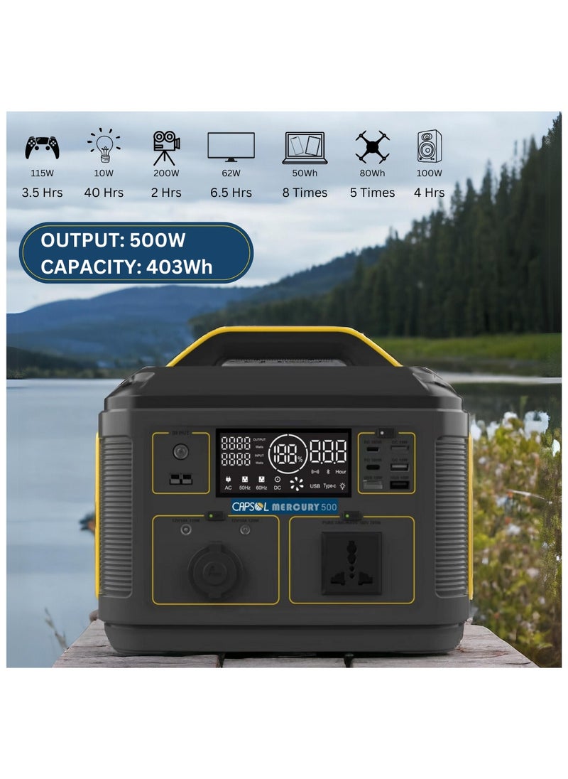 Solaris Solutions CAPSOL MERCURY 500 Portable Power Station 403Wh 500W, Solar Generator, 1.5hrs to 100% LiFePo4 Battery USB-C PD3.0 100w LED Lights for Camping, Caravans, Desert, Outdoor  - Image 5