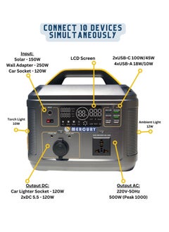 Solaris Solutions CAPSOL MERCURY 500 Portable Power Station 403Wh 500W, Solar Generator, 1.5hrs to 100% LiFePo4 Battery USB-C PD3.0 100w LED Lights for Camping, Caravans, Desert, Outdoor  - Image 2
