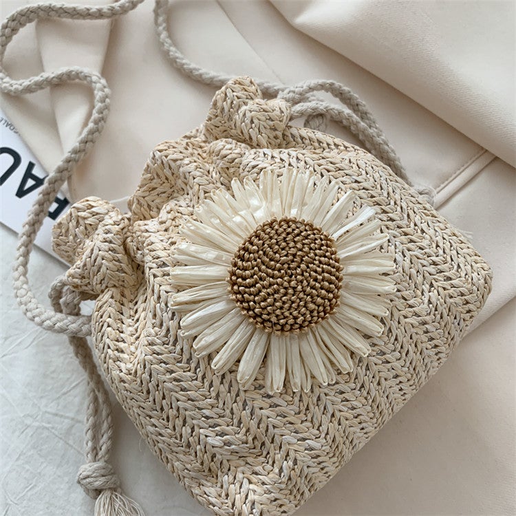 Woven Straw Bucket Shoulder Bag - Image 3