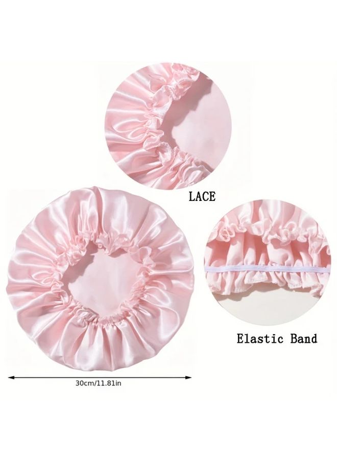 Pink Lace Hair Protection Sleep Cap For Women Breathable Summer Long Hair Bonnet - Image 4
